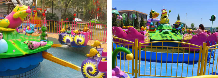kids riding on the snail war ride in parks